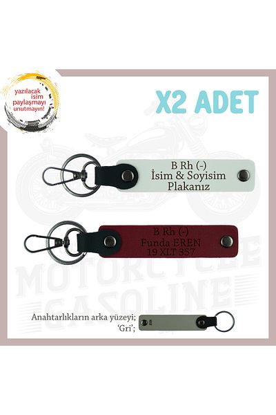 Miaju Bikers Name Plate and B Rh (-) Blood Group Lettering Leather X2 Keychain Gift Set, White-Burgundy-Gr