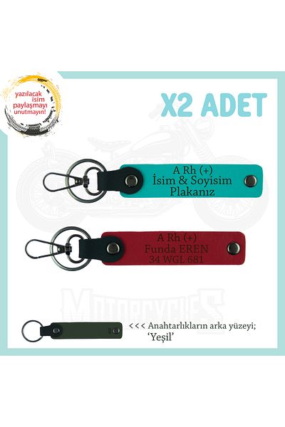 Miaju Special Gift for Her His, Name Plate and a Rh (+) Blood Type Lettered X2 Keychain, Red-K Turquoise-Ysl