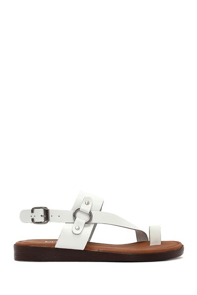 Derimod Women's White Flip Flops Leather Bodrum Sandals 25Sfd331218