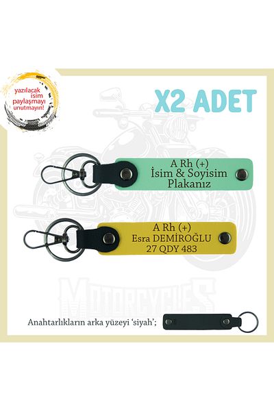 miawiki Name Plate and a Rh (+) Blood Group Written X2 Keychains, Green-Yellow-Syh, Special for Motorcycle Lovers