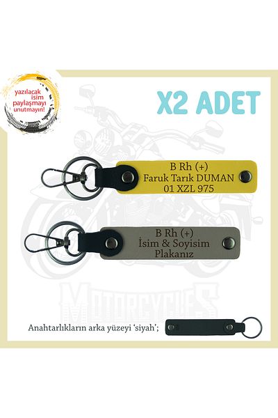 miawiki Set of 2 Keychains with Name Plate and B Rh (+) Blood Group Written, Ash Grey-Yellow-Syh, for Drivers of Roads