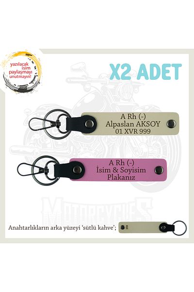 miawiki Name Plate and a Rh (-) Blood Group Written Leather X2 Keychain, Pink-S Coffee-Sk, Custom for Biker