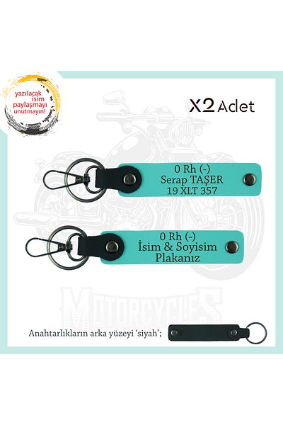 miawiki Name Plate and 0 Rh (-) Blood Group 2 Keychain, Turquoise-Syh, Motor Plate and Name Keychain