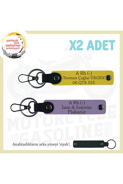 miawiki Name Plate and a Rh (-) Blood Type Written Leather X2' Keychain, Purple-Yellow-Syh, Special for Speed Enthusiasts