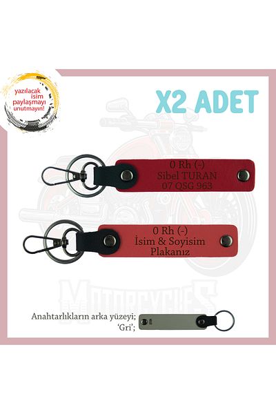 miawiki Name Plate and 0 Rh (-) Blood Group Written Leather 2 Keychain, Pomegranate Flower-Red-Gr, Motorcycle Special