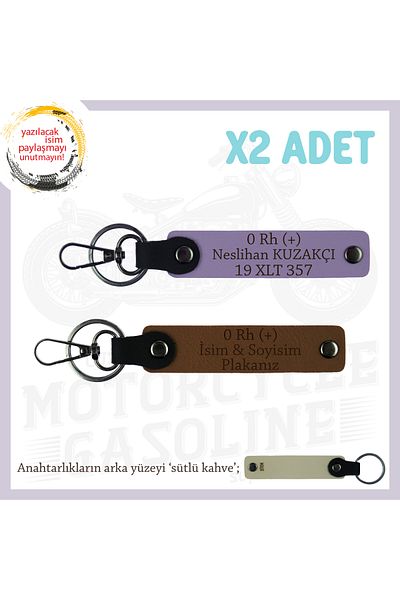 miawiki 2 Keychains with Name Plate and 0 Rh (+) Blood Group Written, Coffee-Purple-Sk, Special Gift for Biker Friends