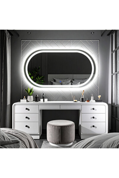 lumora mirror design Ovanta Beyaz Led'li Lazer Kumlamalı Lavabo & Banyo Aynas...