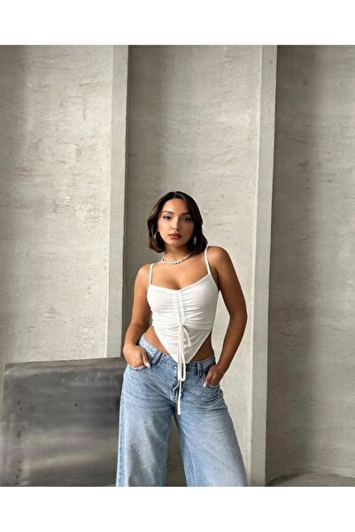 Butik Önü Büzgülü Askılı Crop