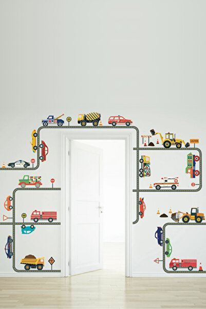 KT Decor Set de autocolante de perete Mega pentru camera băieților City Life Vehicles Roads