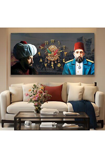 EMYA HOME Saatli Osmanlı Tuğrası Panoramik Kanvas Tablo