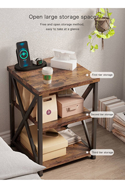 AnneFish 40*40*50cm Coffee Table Classic Distressed Coffee Side Table With 3-tier For Living Room Side Table