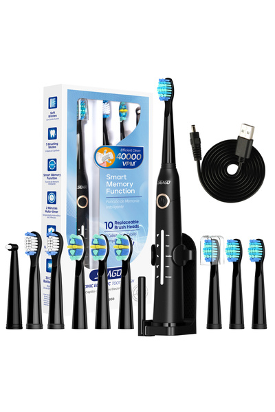 Choice فرشاة أسنان كهربائية سيجو سونيك 958Black-10st-holder فرشاة أسنان USB قابلة لإعادة الشحن للبالغين بالموجات فوق الصوتية T