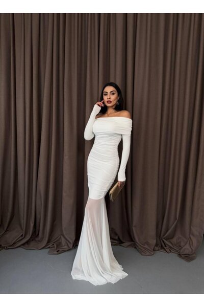 aruz moda giyim & ayakkabı Tül Detaylı Straplez Elbise