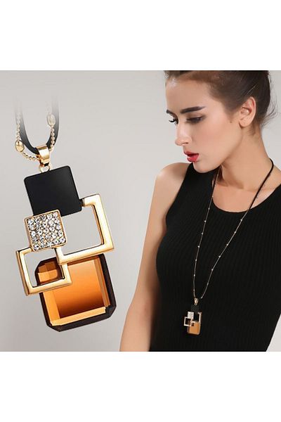 Choice BN50 Fashion Women Collier Femme Crystal Gray Blue Color Geometric Statement Colar Long Necklaces&Pe