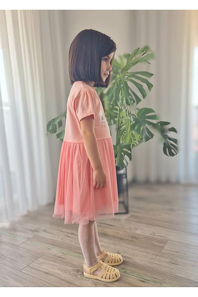 BALKABAĞI Ballerinas Girl Tulle Salmon Pink Cotton Combed Dress Mtyk0056