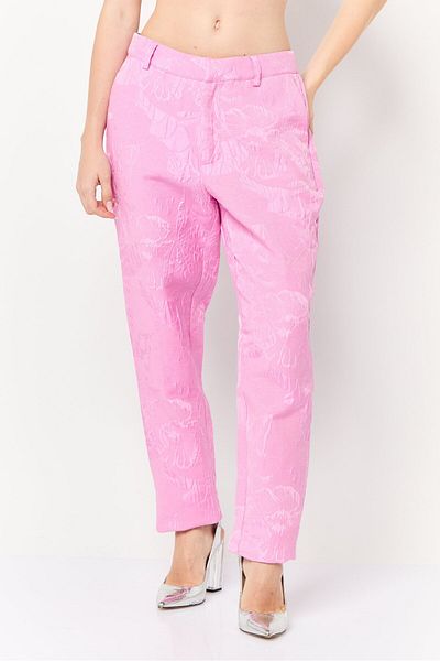 Scotch & Soda Women Slim Fit Floral Print Straight Leg Pants, Pink