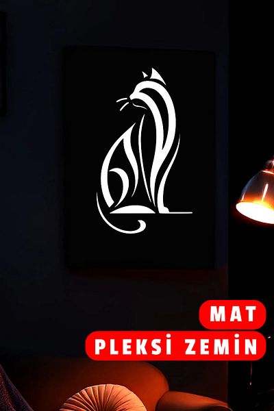 Angels Passion Reflective Cat Silhouette Decorative Painting with Black Plexiglass Background