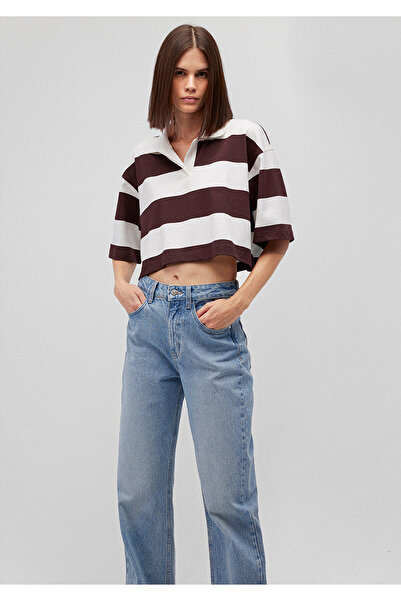 Mavi Burgundy Striped Crop Polo T-Shirt Crop / Short Cut 1612643 -88196