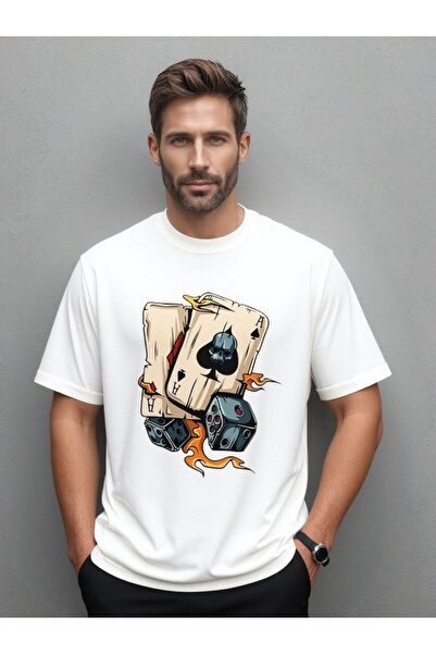 ship master Tricou bărbătesc supradimensionat - Cu imprimeu cu cărți și zarur...