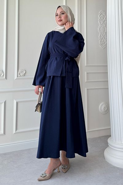 InStyle Wide Sleeve Modal Navy Blue Skirt Suit