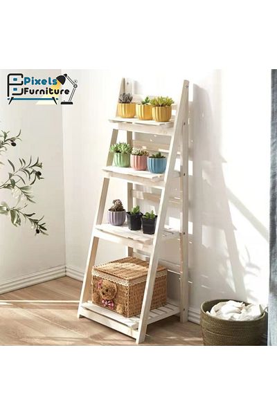 PixelsFurniture Pixel Furniture 4-Tier Foldable Wooden Ladder Rack, Multi-Purpose