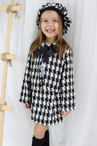Parla Kids Girl's Santa Black White Plaid Bottom Top Skirt Jacket Set