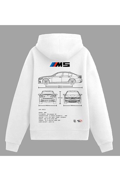 Edizen Need Money for BMW Hanorac unisex oversize 100% bumbac alb cu glugă