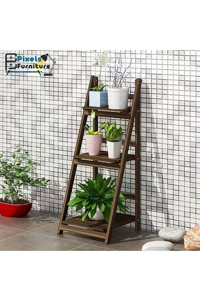 PixelsFurniture Pixel Furniture 3-Tier Foldable Wooden Ladder Rack, Multi-Purpose
