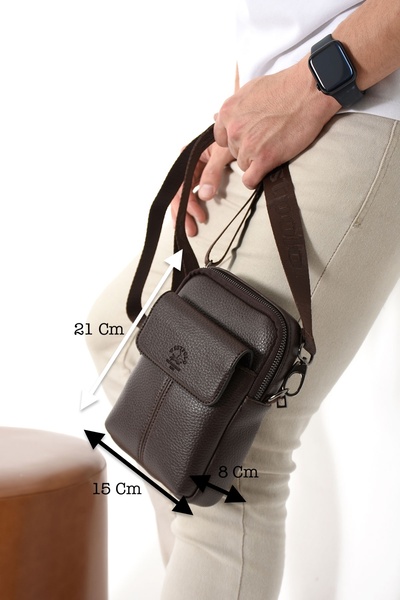 Westpolo Vegan Deri Erkek Postacı Çanta - Kahverengi