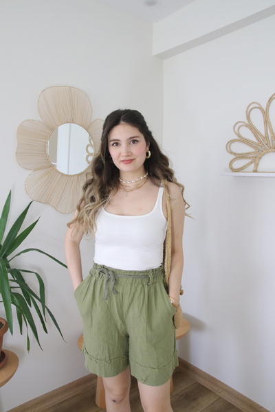 Nihanello Butik Haki müslin şort