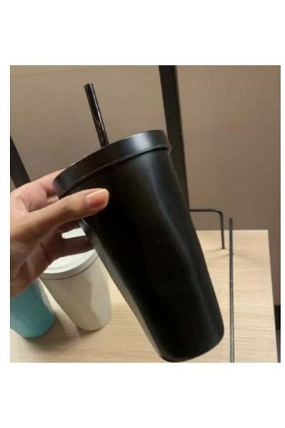 Generic Stainless Steel Insulated Coffee Tumbler Cup with Lid and Straw Black