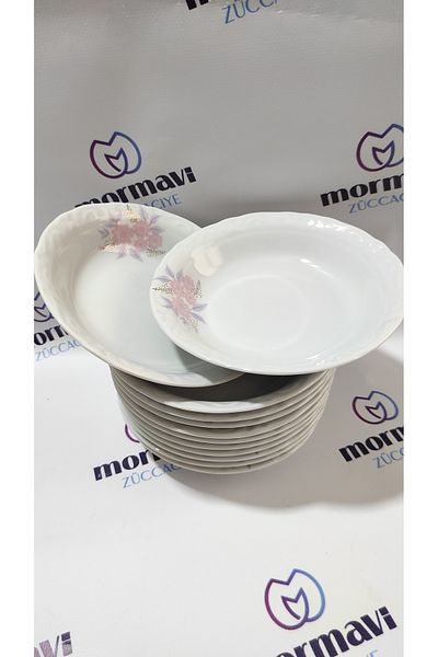 Porland 16 cm Porcelain Müge Pit Plate - Set of 12 Dinner Plates Porlant