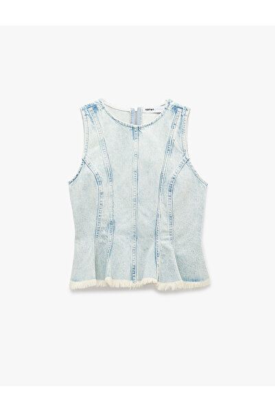 Koton Fermuar Detaylı Bisiklet Yaka Kolsuz Denim Atlet