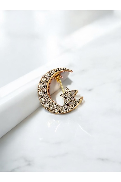 FUYA JEWELLERY Elmas Montür Ay Yıldız Broş