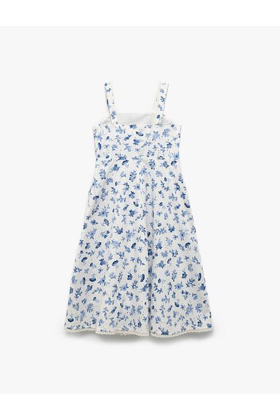 Koton Cotton Square Neck Strap Floral Dress