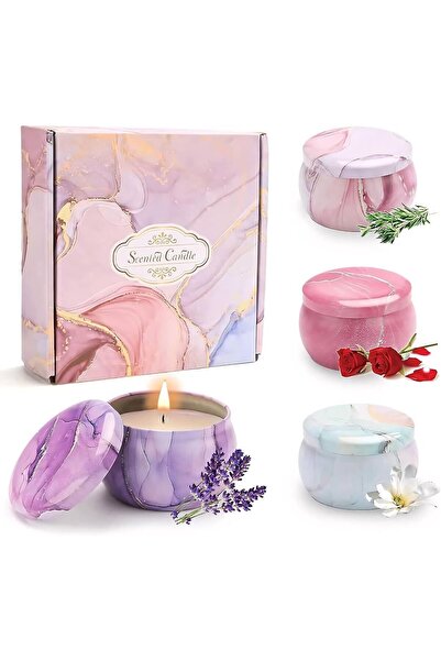 Arabest 4-Piece Scented Candle Gift Set, Soy Wax with Petal Fragrances, Smoke...