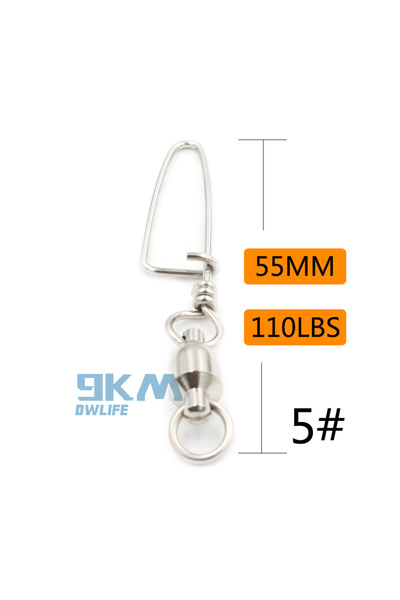 9KM DWLIFE 20 قطعة مقاس 5 (55 مم 110 رطل) محمل كروي للصيد دوار بمشبك Coastloc...