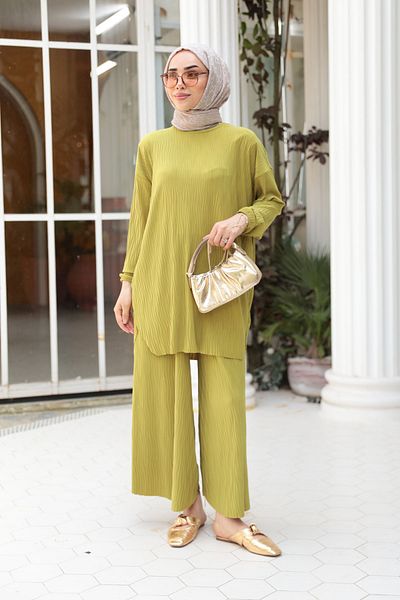 LOCCO Costum de damă din pânză pufoasă verde ulei