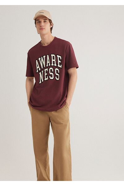 Mavi Awareness Printed Claret Red T-Shirt Loose Fit / Loose Relaxed Cut 0612477 -70396