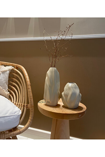 Home Seramik bej 2li dalga vazo seti(muadil marka)