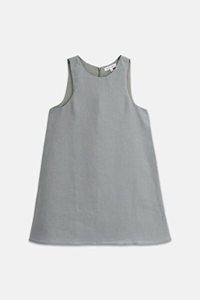 AURA BEA %100 KETEN HALTER YAKA MİNİ ELBİSE HAKİ