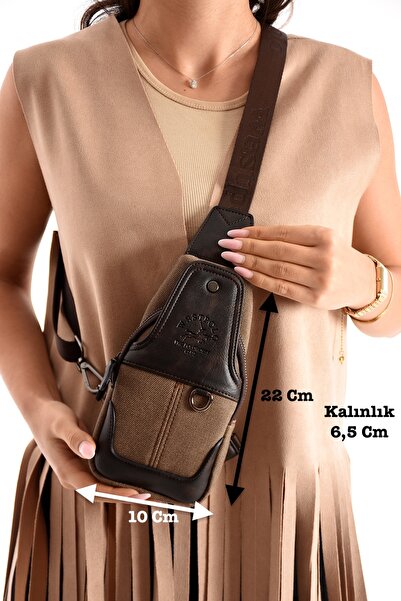Westpolo Unisex Vegan Deri Çapraz Göğüs Ve Omuz Çantası Body Bag - Kahverengi