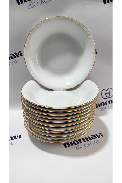 Porland Porcelain Pit Dinner Plate 12 Pieces Gold Gilded 19 Cm