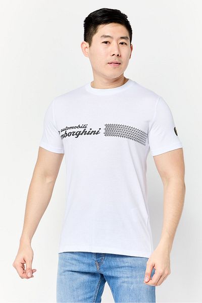 Lamborghini Men Crew Neck Brand Logo Short Sleeve T-Shirt, White