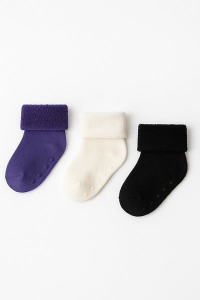 Katia&Bony Baby 3-piece towel socket socks anthracite-purple-white