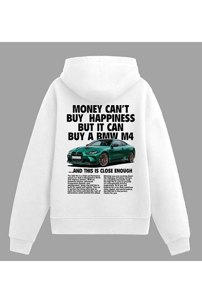 Edizen Bmw M4 G82 Competition Hoodie Unisex Oversize 100% Cotton White Hooded Sweatshirt