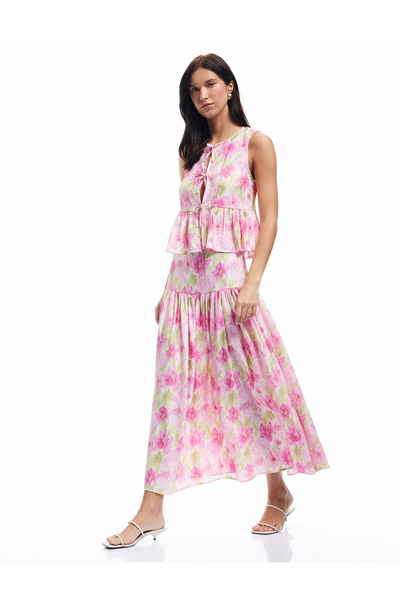 Koton Fusta lungă cu flori din țesătură de viscoză, căptușită