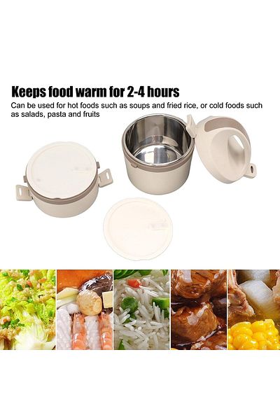 COOYA Double Layer Lunch Box,304 Stainless Steel,Leak-Proof Durable Thermal,14 x 26cm,Khaki