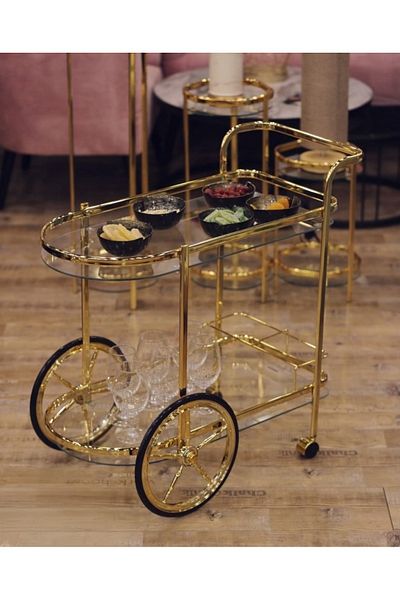private house Taiwanese gold steel glass tea cart