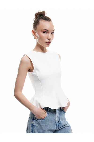 Koton Cotton Slim Fit Crew Neck Flounce Sleeveless Blouse
